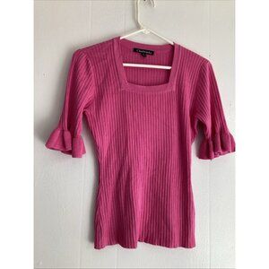 Chadwicks Sweater Sz Small Square Neck Ribbed Short Sleeve Pink Top Bell Sleeve